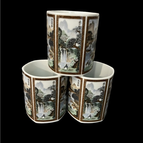 Seizan Fine China Japan - Set of 3 Japanese Landscape Scenery Hexagon Mugs - Picture 3 of 6